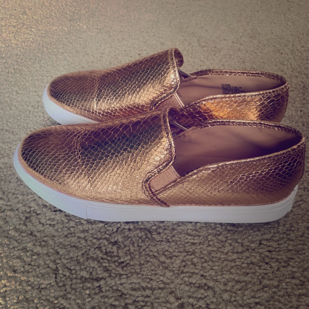 Rose Gold Faux Snakeskin Flat Sneakers